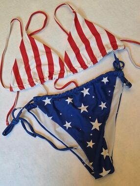 Patriotic Stars & Stripes Triangle Bikini Set - Red, White & Blue